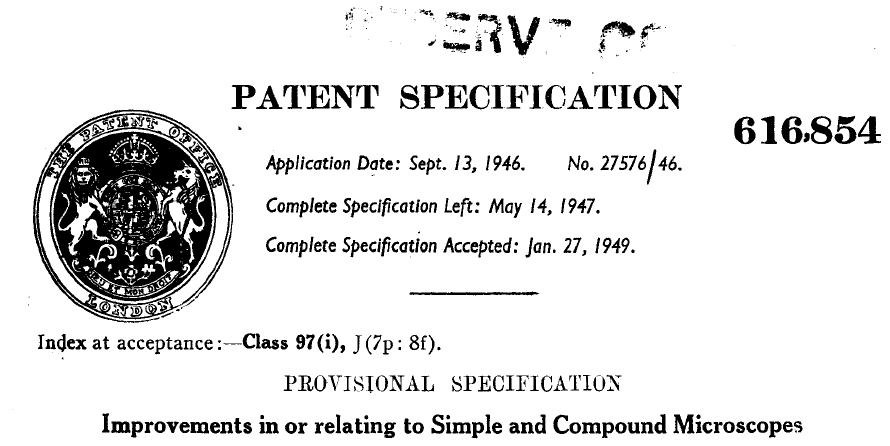 GB616854A - Improvements in or relating to simple and compound microscopes